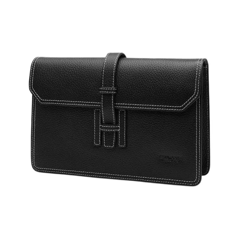 SEPTWOLVES Cow Leather Clutch Medium Size Men's Black-1