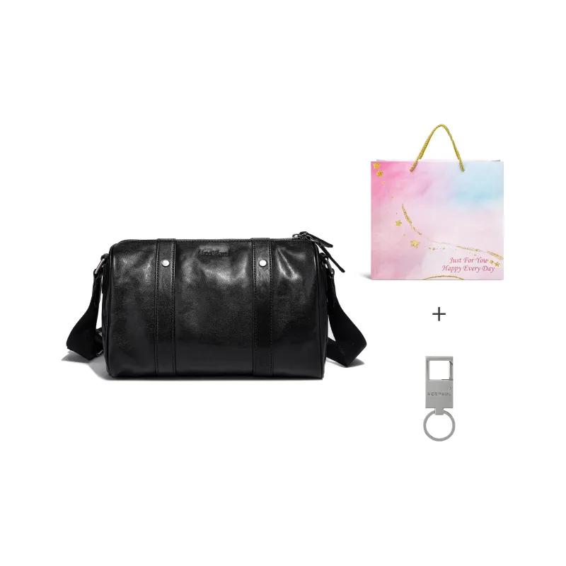 Ace Paul Vegetable Tanned Cow Leather Boston Bag, Crossbody Bag, Shoulder Bag Unisex Black-8
