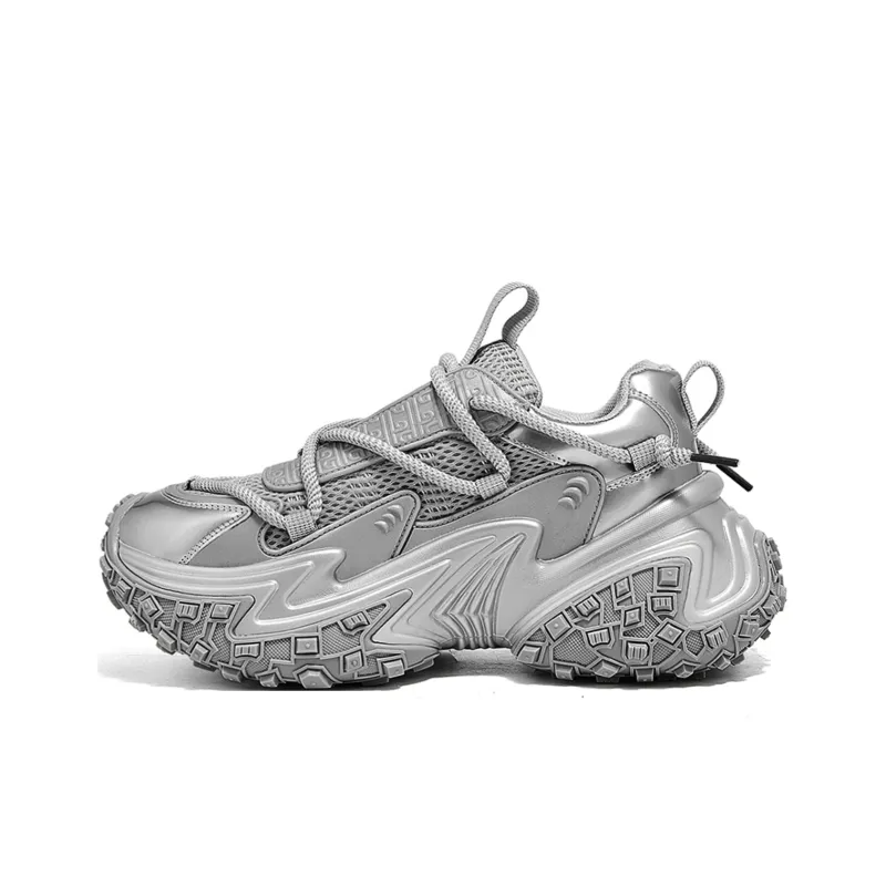 D FUSE SCANDINAVIA Abrasion Resistant Height Increasing Low Top Chunky Sneakers Unisex Gray Silver-0