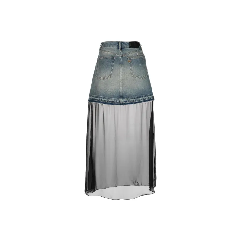 Ports 1961 Sheer-panel Washed-denim Skirt-1