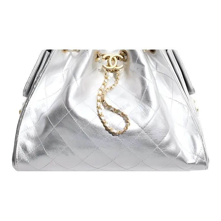 CHANEL 25Bag Calfskin Shoulder Bag Medium Size Women's Silver-2