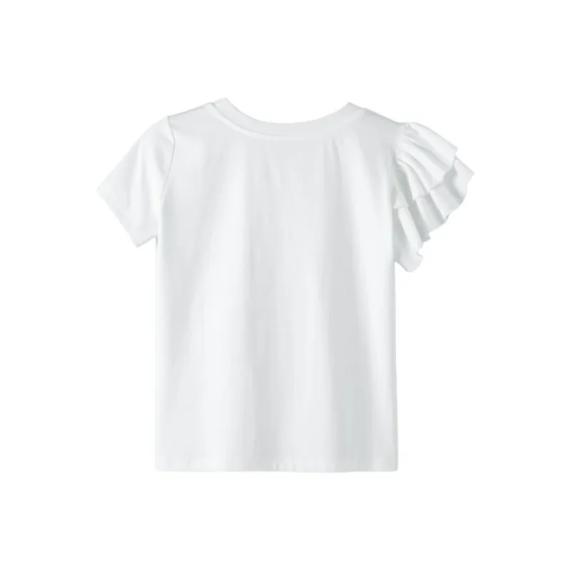 Late White Ruffle Sleeve T Shirt Women's-1