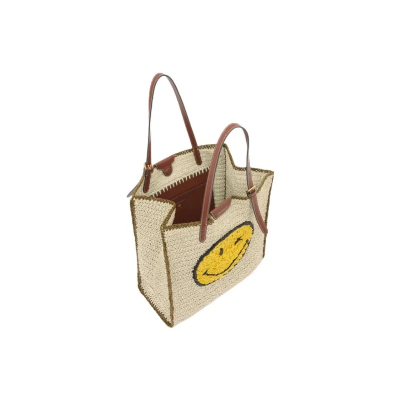Anya Hindmarch Raffia Tote Bag, Shopping Bag, Shoulder Bag Unisex Natural Color & Brown-3