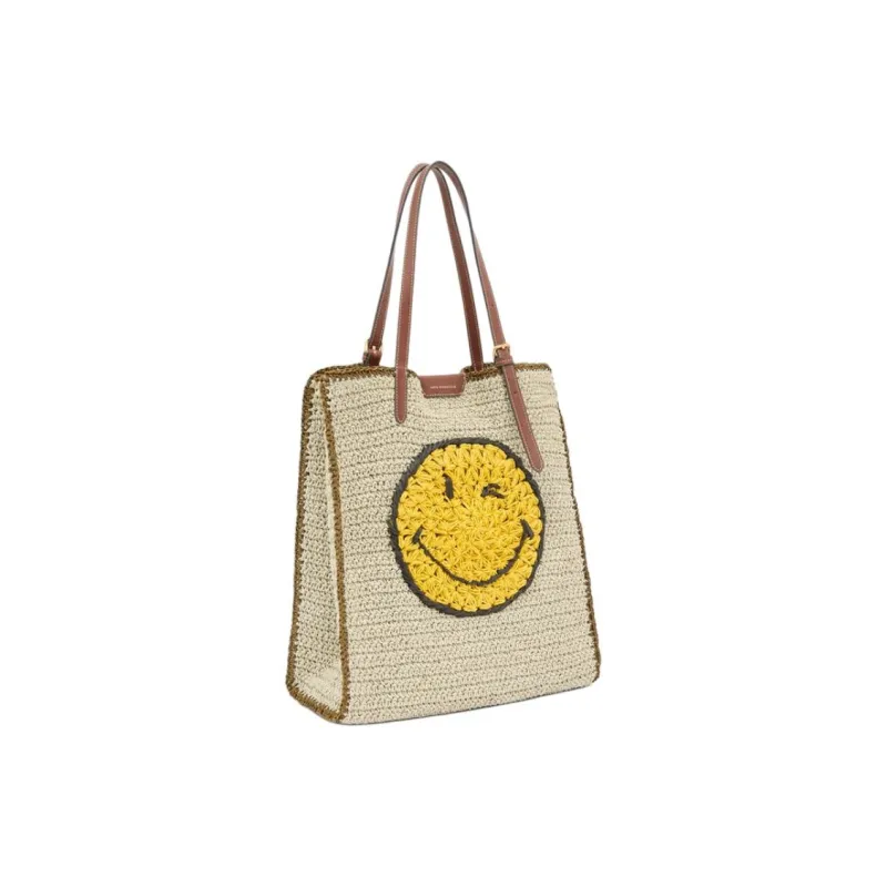 Anya Hindmarch Raffia Tote Bag, Shopping Bag, Shoulder Bag Unisex Natural Color & Brown-1