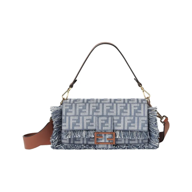 FENDI Baguette Jacquard Fabric Baguette Bag, Portable Crossbody Bag, Shoulder Bag Women's Blue-0