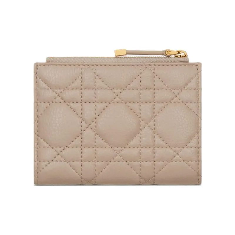 DIOR CaroDahlia Calfskin Wallet Women's Light Ivory & Pink Beige-3