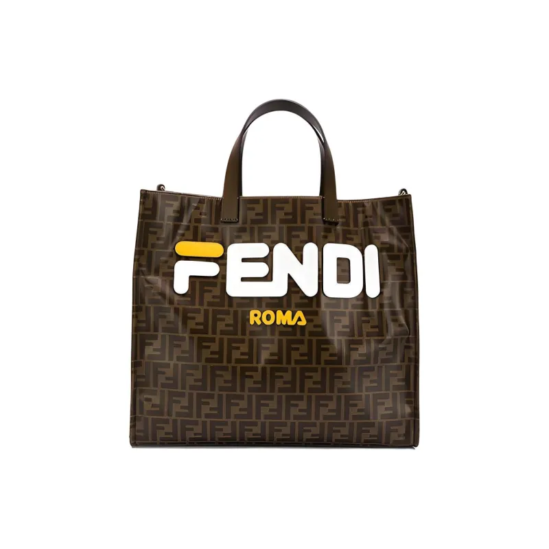 FENDI Calfskin Tote Bag Shopping Bag Handbag Unisex Brown/White/Yellow-0