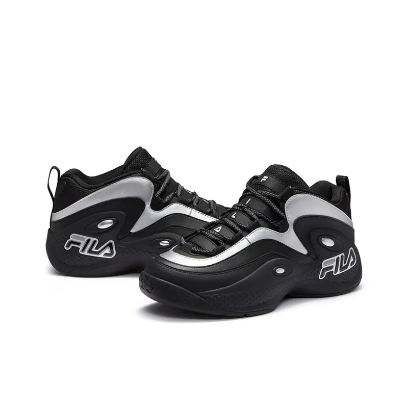 FILA FUSION Anti-Slip Wear-Resistant Low-Top Vintage Basketball Shoes Men's Black Silver-2