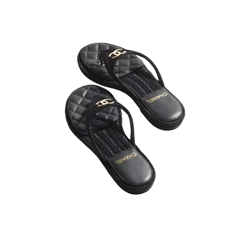 CHANEL Coco Flip Flops Women's Black-3