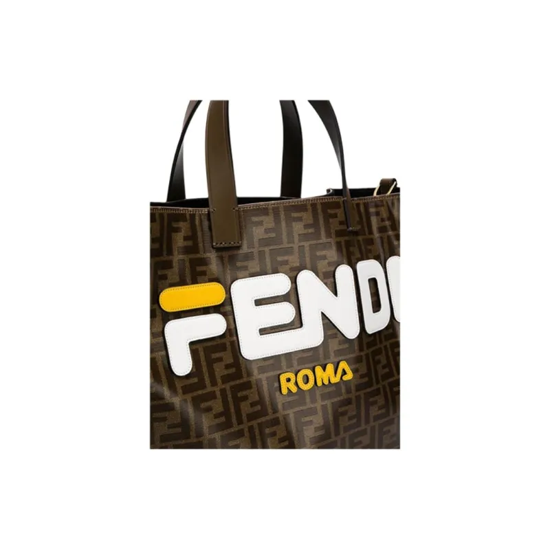 FENDI Calfskin Tote Bag Shopping Bag Handbag Unisex Brown/White/Yellow-3