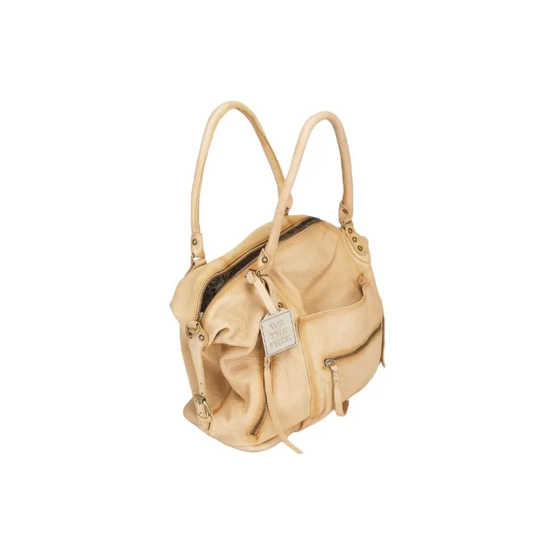 FREE PEOPLE Calfskin Handbag Trumpets Women's Brown Yellow-4