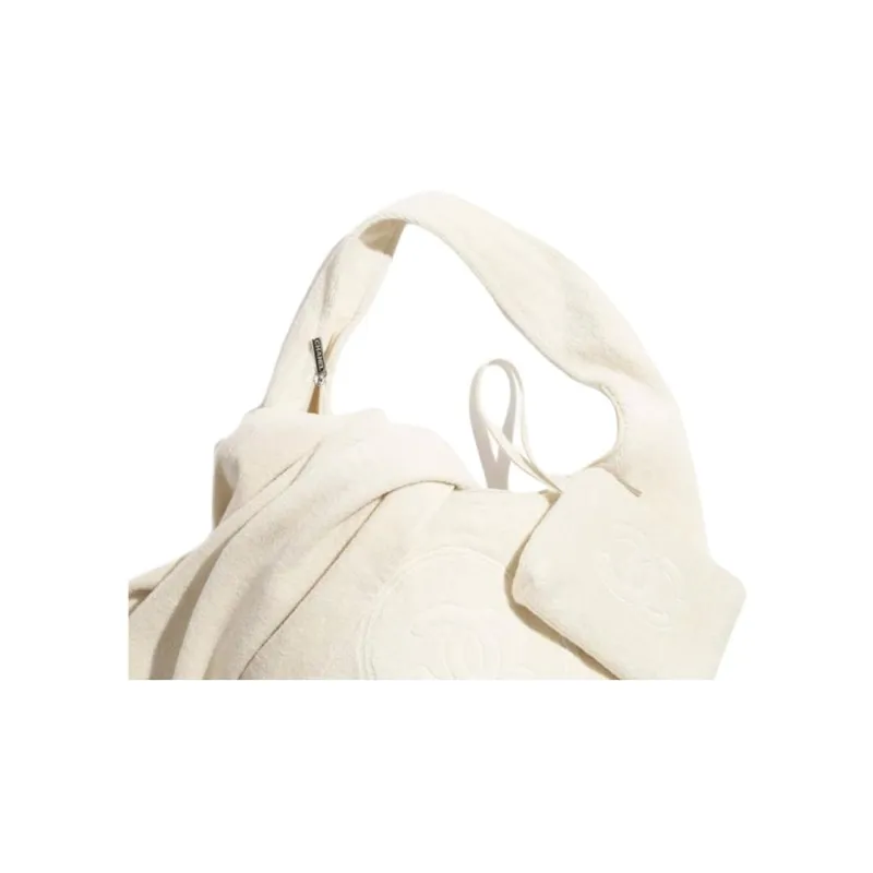 CHANEL Coco Cotton Beach Bag, Handbag, Shoulder Bag Women's White-4