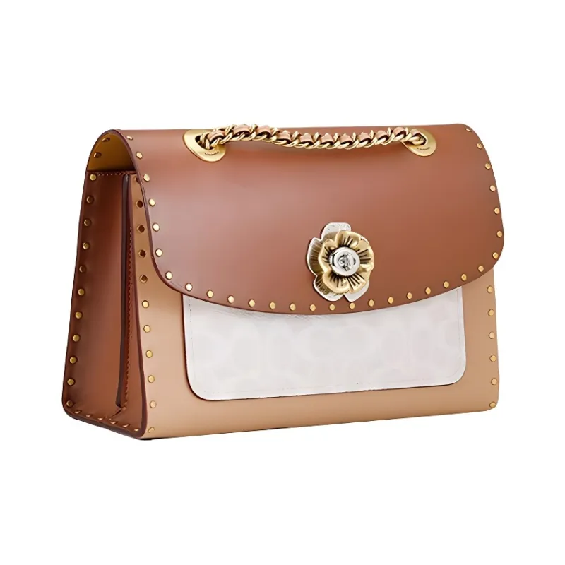 COACH Parker Canvas Crossbody Bags Medium Size Women's Caramel & White Monogram-2
