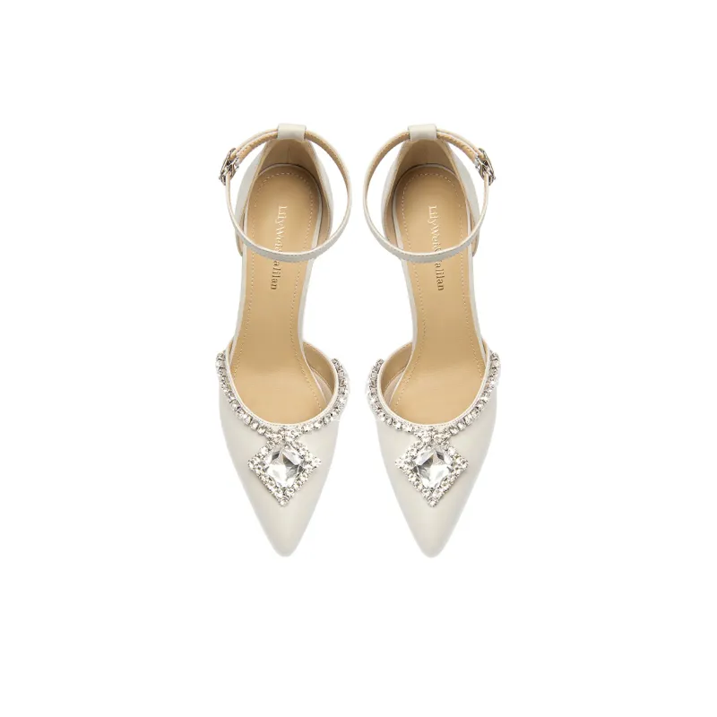 Lily Wei Floating Light Solid Color Slim Heel High Heels Women's Ecru-2