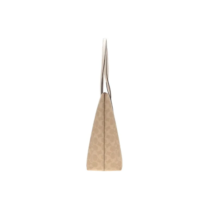COACH Zip Top Tote Artificial Leather Tote Bag, Shopping Bag, Handbag, Shoulder Bag Tubas Women's Beige-2