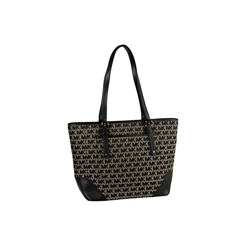 MICHAEL KORS Lillian Canvas With Leather Tote Bag, Shopping Bag, Shoulder Bag Women's Black-1