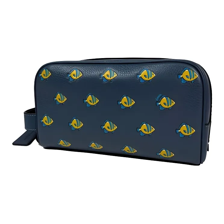 COACH Travel Kit Leather Patchwork Calfskin Clutch Small Size Men's Bronze Denim Multicolor-2