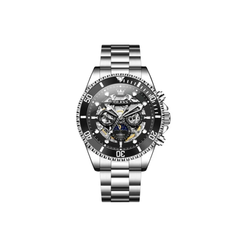 OLEVS Play The Cool Series Mechanical Movement Stainless Steel Watchband Watch Men's Watches Black Dial-0