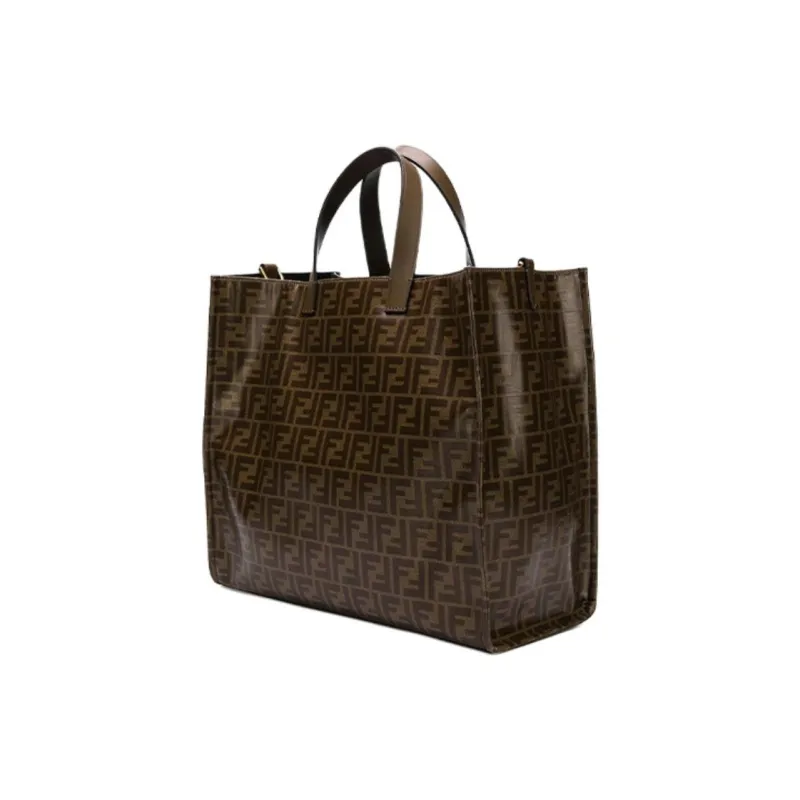 FENDI Calfskin Tote Bag Shopping Bag Handbag Unisex Brown/White/Yellow-1