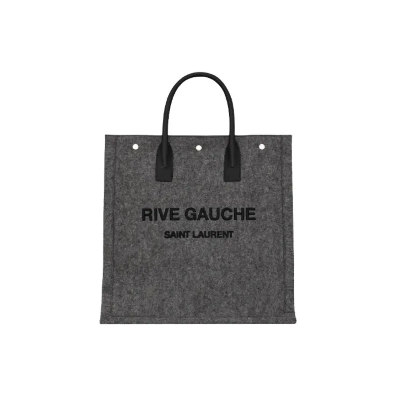 SAINT LAURENT Rive Gauche Felt Patchwork Vertical Tote Bag Shopping Bag Handbag Unisex Gray & Black-0