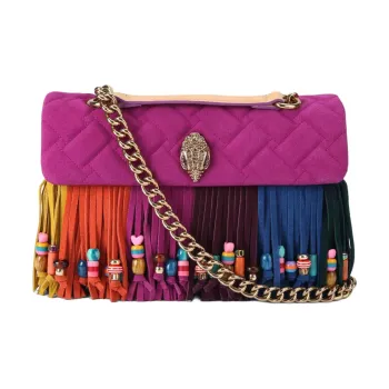 Kurt Geiger London Kensington Calf Suede With Canvas Shoulder Bag Women's Fuchsia