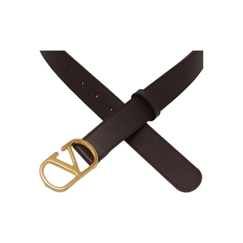 Valentino Metal Leather Belts Women's Brown Width 3CM-2