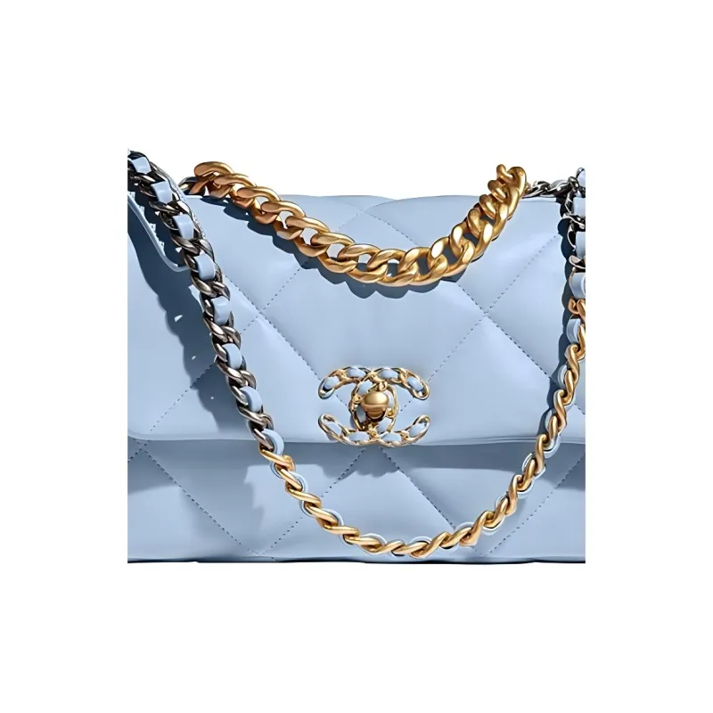 CHANEL 19Bag Sheepskin Shoulder Bag, Crossbody Bag Trumpets Women's Babyblue Sky Blue-3