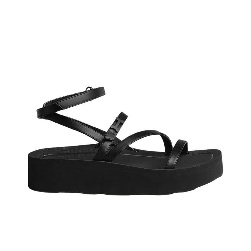 HERMES Liberte One Strap Sandals Women's Black-1
