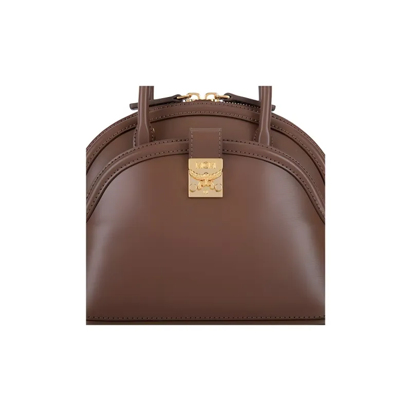 MCM Smooth Leather Dome Bag, Shoulder Bag, Crossbody Bag, Handbag Trumpets Women's Brown-2