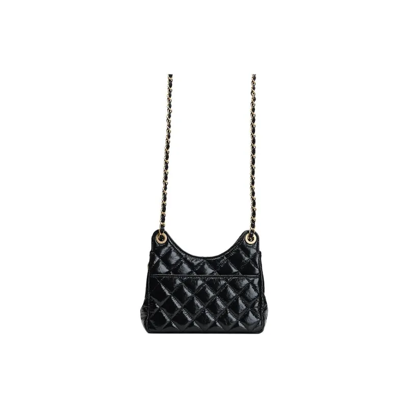 CHANEL Gold Tone Lock Shoulder Bag Women's Black-2
