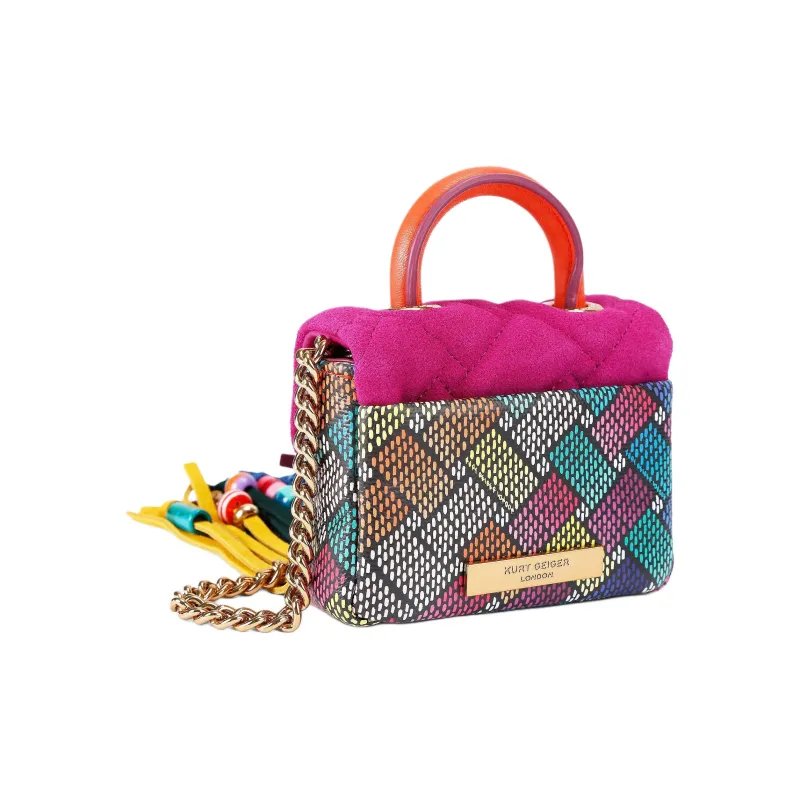 Kurt Geiger London Kensington Suede Shoulder Bag, Crossbody Bag, Handbag Mini Women's Pink & Yellow-2