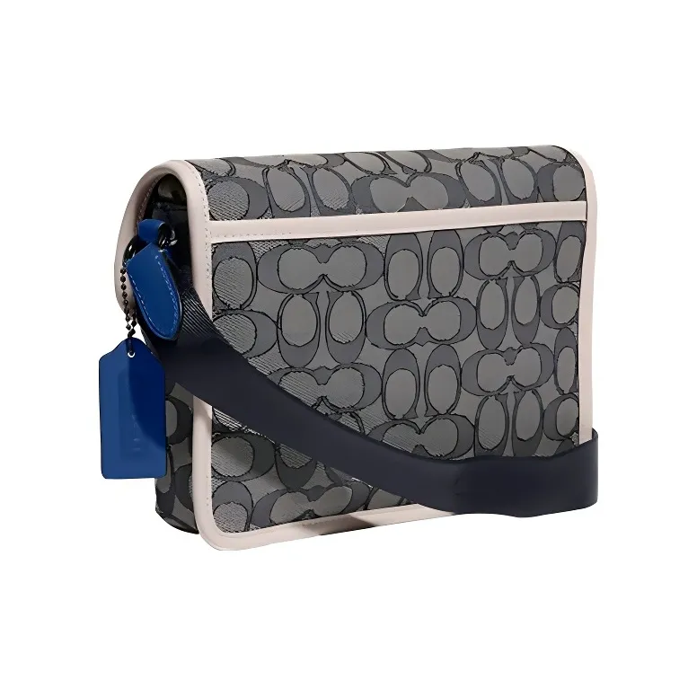 COACH League Fabric Messenger Bag, Shoulder Bag, Crossbody Bag Trumpets Men's Black Gray & White-1
