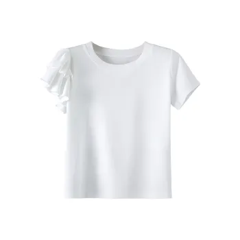 Late White Ruffle Sleeve T Shirt Women's