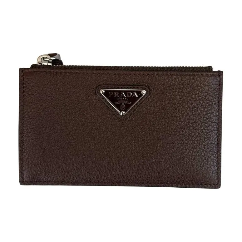PRADA Leather Card Holder Men's Brown-0