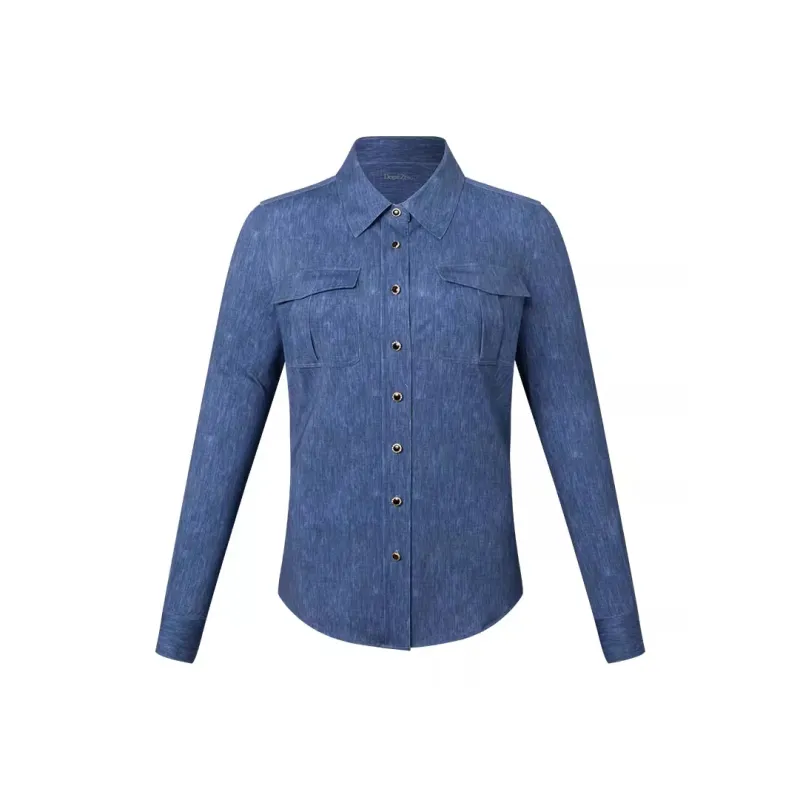 DEGRE ZERO Shirt Women's Fashion Blue Denim Pattern-1