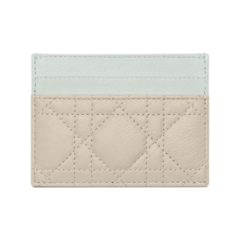 DIOR Caro Velour Calfskin Card Holder Women's Lily Of The Valley Green & Beige-1
