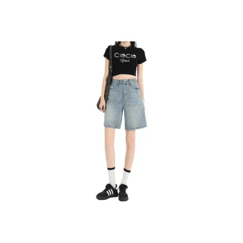 Wen Shan Denim Shorts Women's Light Blue Knee Length Pants