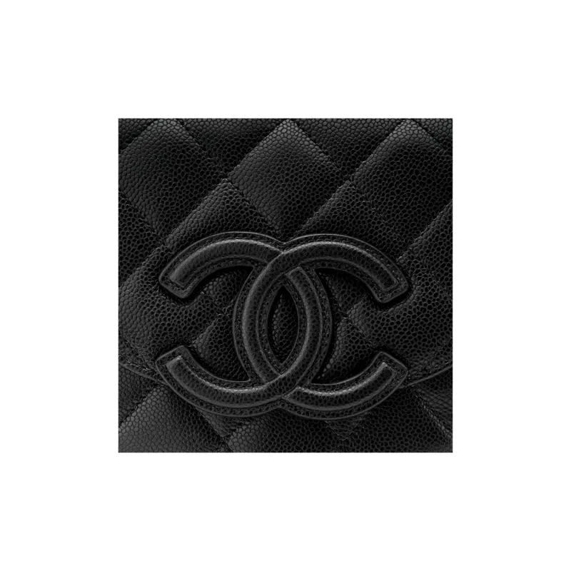 CHANEL Litchi Grain Cow Leather Crescent Bag, Flap Bag, Saddle Bag, Shoulder Bag, Crossbody Bag Trumpets Unisex Black-5