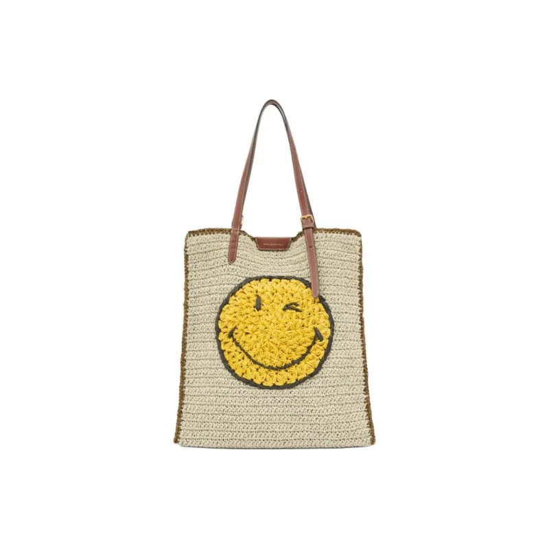 Anya Hindmarch Raffia Tote Bag, Shopping Bag, Shoulder Bag Unisex Natural Color & Brown-0