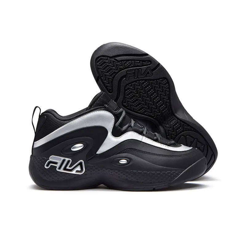 FILA FUSION Anti-Slip Wear-Resistant Low-Top Vintage Basketball Shoes Men's Black Silver-4
