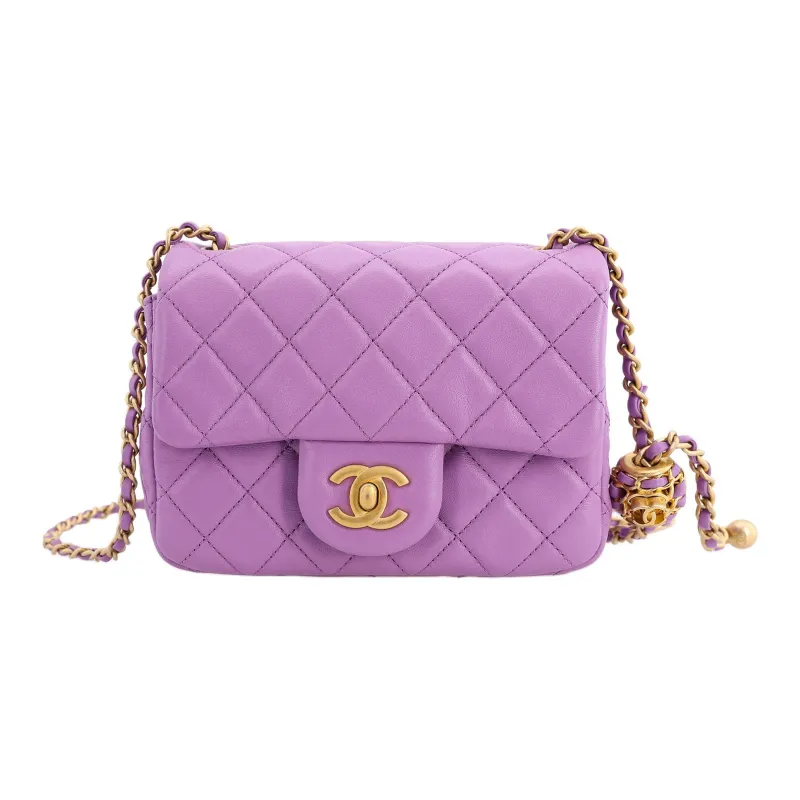CHANEL Sheepskin Shoulder Bag, Crossbody Bag Women's Purple-0