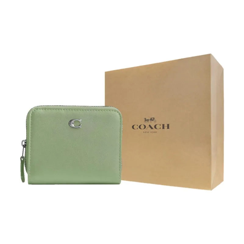 COACH Billfold Wallet Premium Calfskin Wallet Mini Women's Silver & Light Happy Fruit Color-3