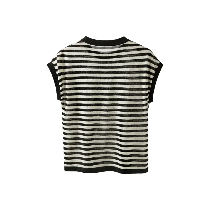 Cypress House Knitwear Women's Black Apricot Stripes-1