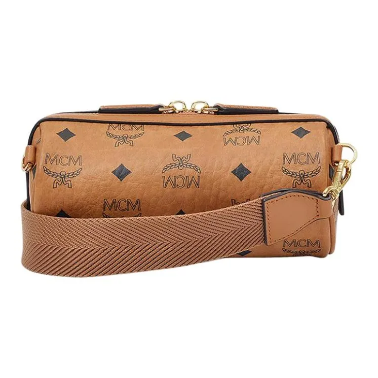 MCM Klassik Visetos Leather Crossbody Bags Mini Women's Cognac-3