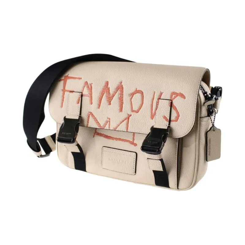 COACH Basquiat Collaboration Track Leather Shoulder Bag, Crossbody Bag Large Size Men's Ecru-1