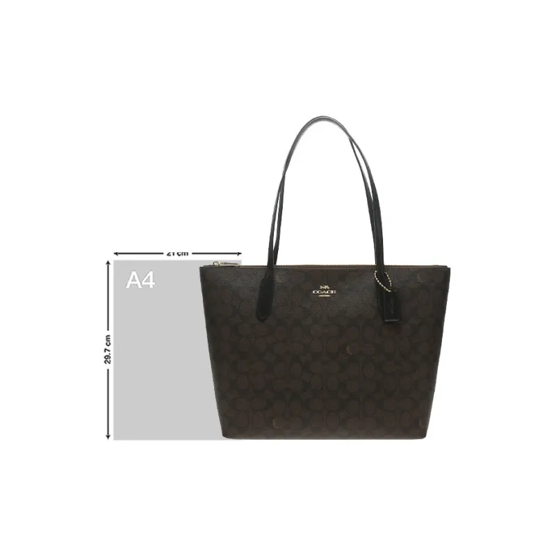 COACH Zip Top Tote Artificial Leather Tote Bag, Shopping Bag, Handbag, Shoulder Bag Tubas Women's Dark Brown-6