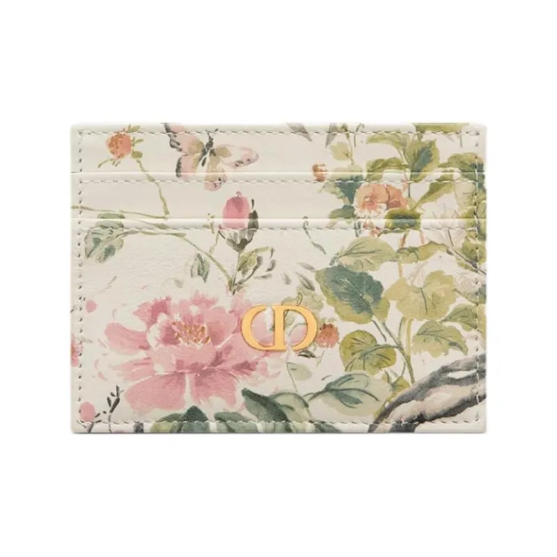 DIOR Caro Calfskin Card Holder Women's White & Multicolor-0