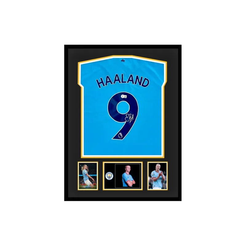 Three For Manchester City Team Jersey Exquisite Mounting, Outer Frame Approx. 65x85cm-0