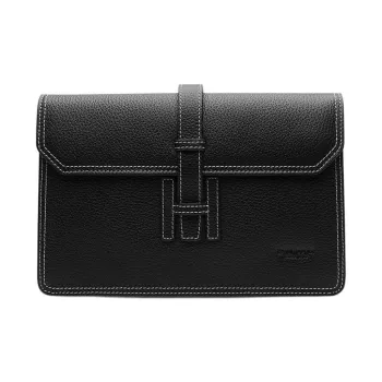 SEPTWOLVES Cow Leather Clutch Medium Size Men's Black