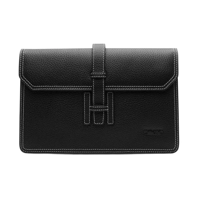 SEPTWOLVES Cow Leather Clutch Medium Size Men's Black-0